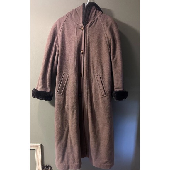Vintage LL Bean Penny Lane Brown Overcoat Womens Large Petite Wool Alpaca - Picture 1 of 9